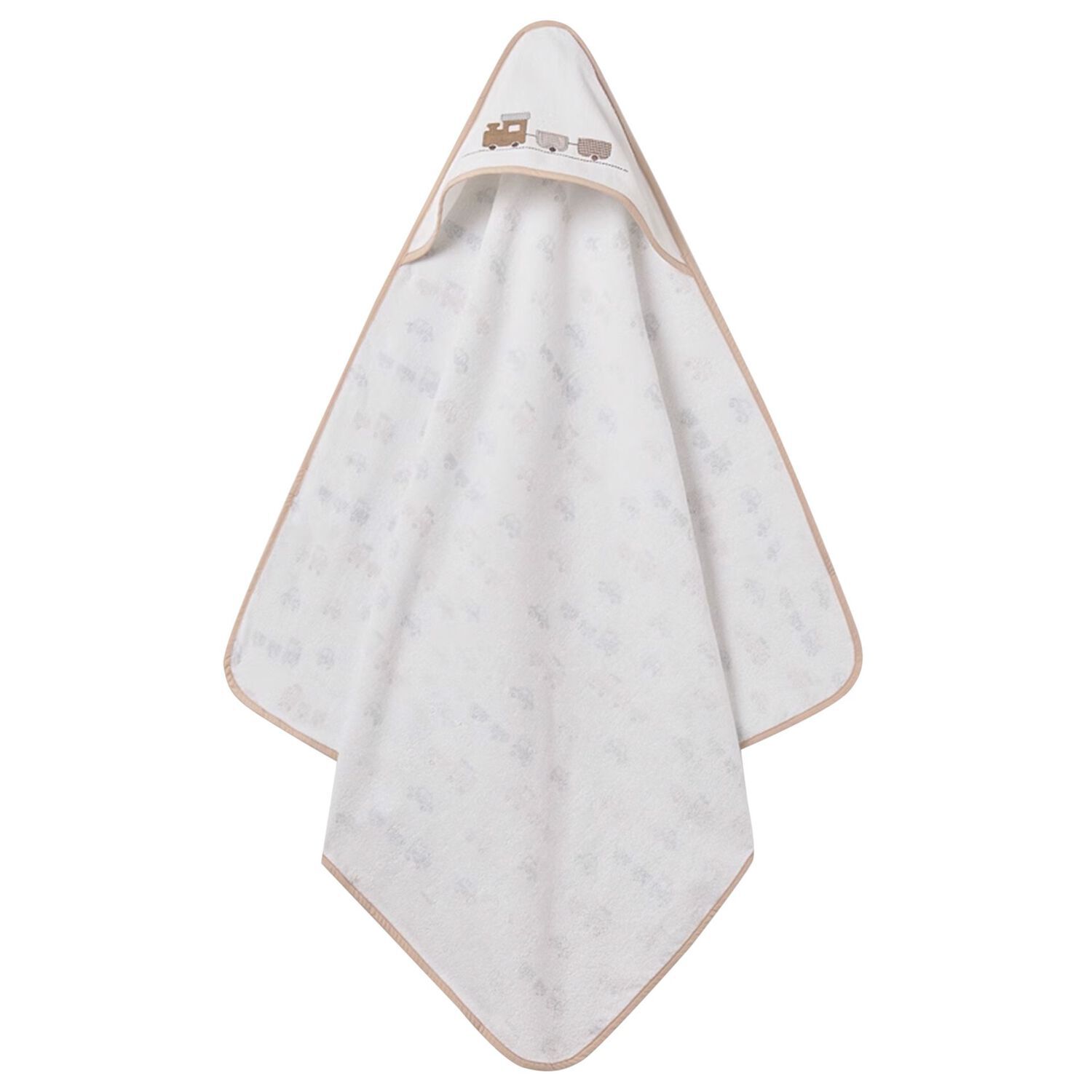 Baby Boys White & Beige Hooded Towel, 1, hi-res