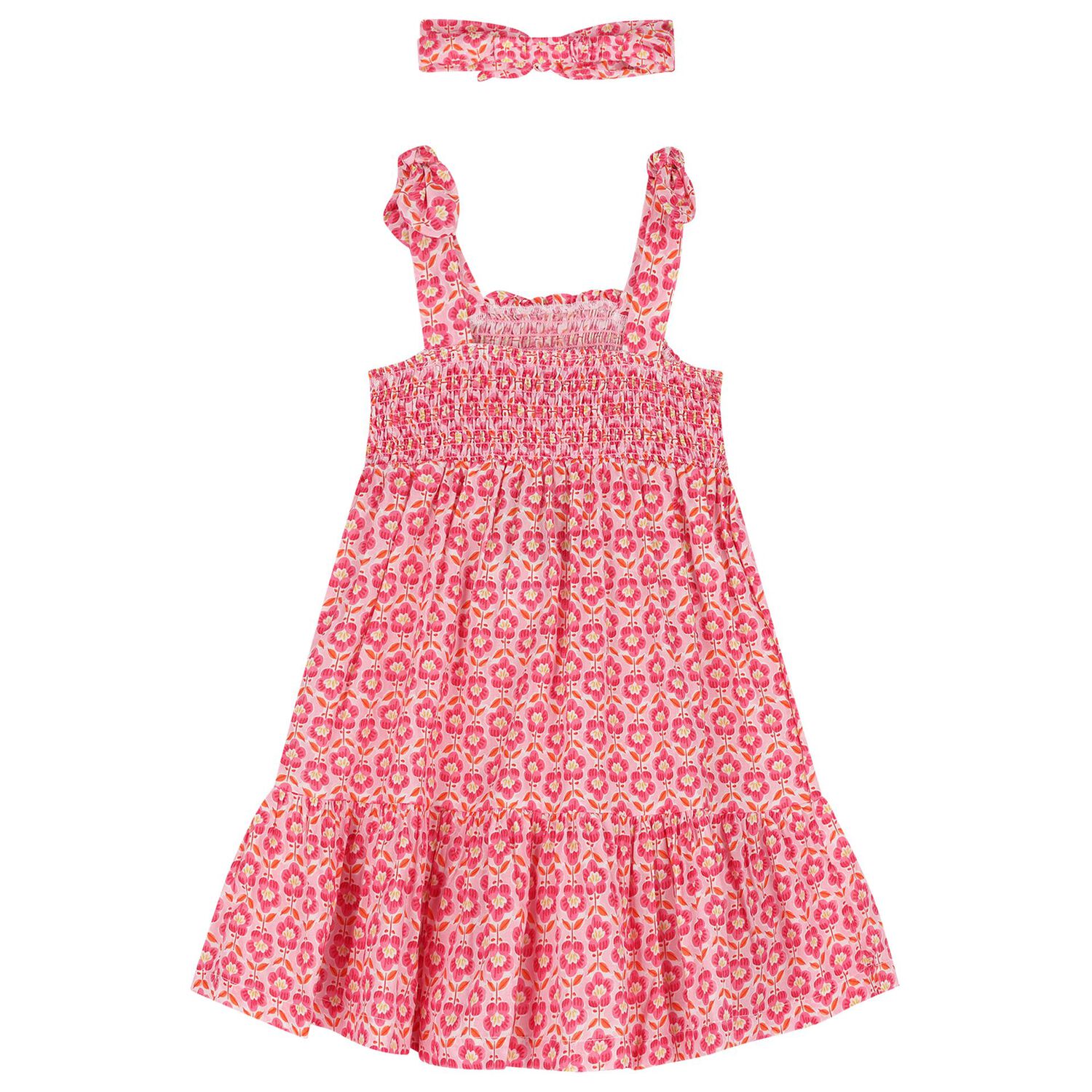 Girls Pink Floral Smocked Dress Set, 2, hi-res
