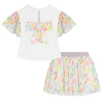 Girls White Bow Skirt Set