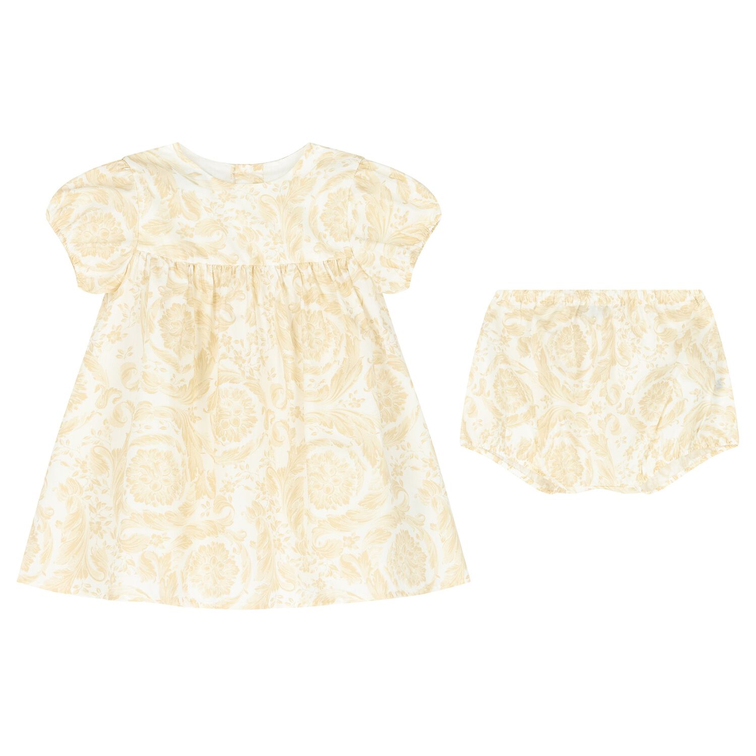 Younger Girls White & Beige Barocco Dress Set, 1, hi-res
