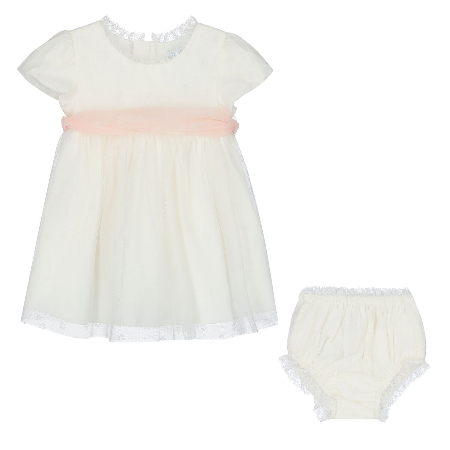 Baby Girls White & Pink Tulle Dress Set, 1, hi-res image number null