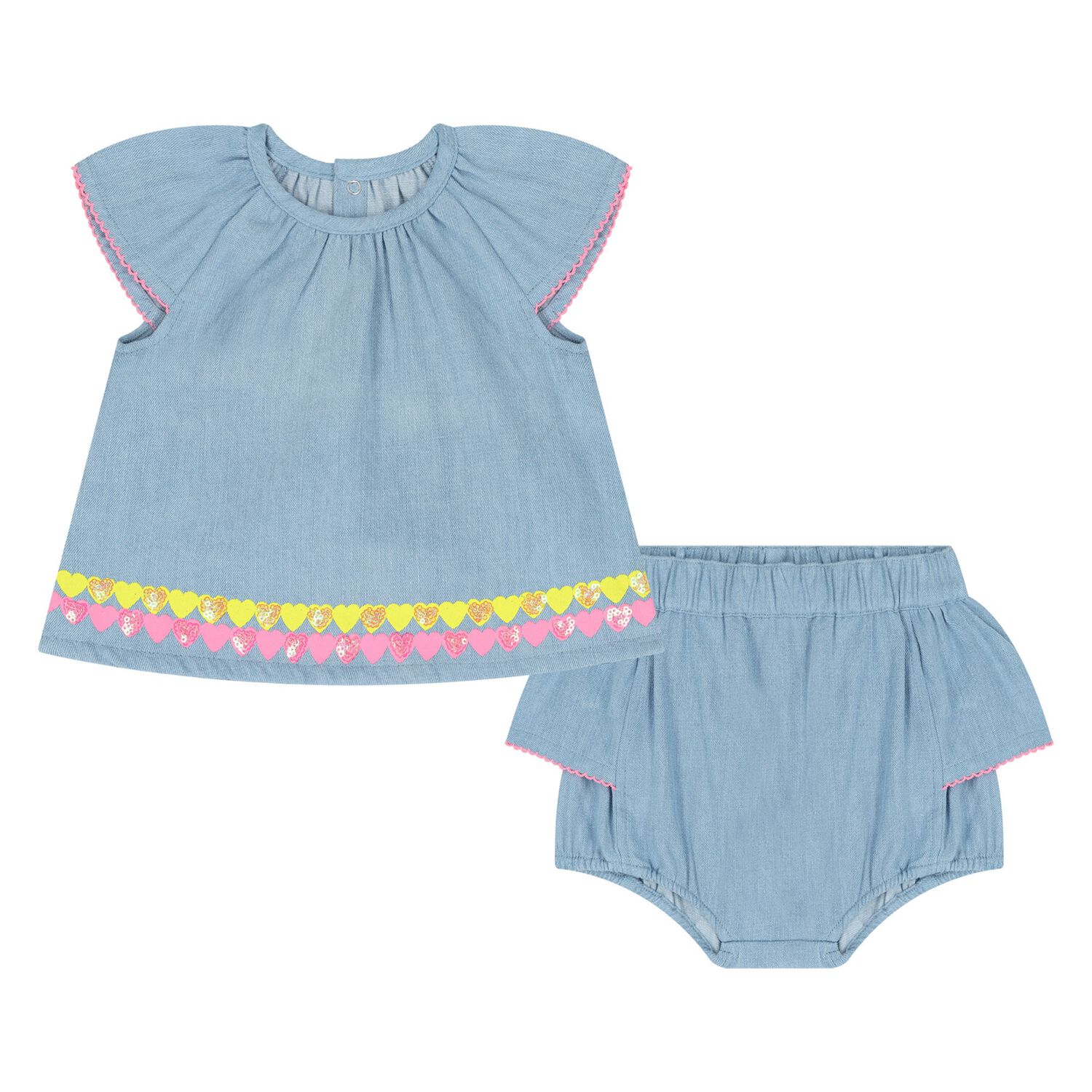 Baby Girls Denim Dress Set, 1, hi-res
