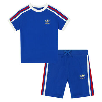 Blue 3-Stripes Logo Shorts Set