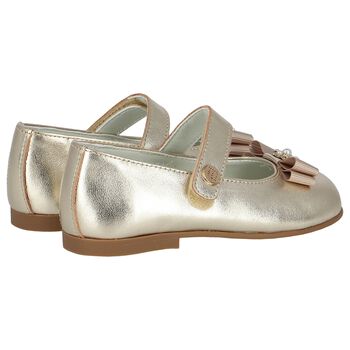 Younger Girls Gold Ballerina Bow Shoes