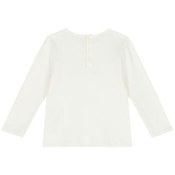 Younger Girls Ivory Logo Long Sleeve Top