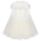Girls White Flower Cape Tulle Dress, 1, hi-res