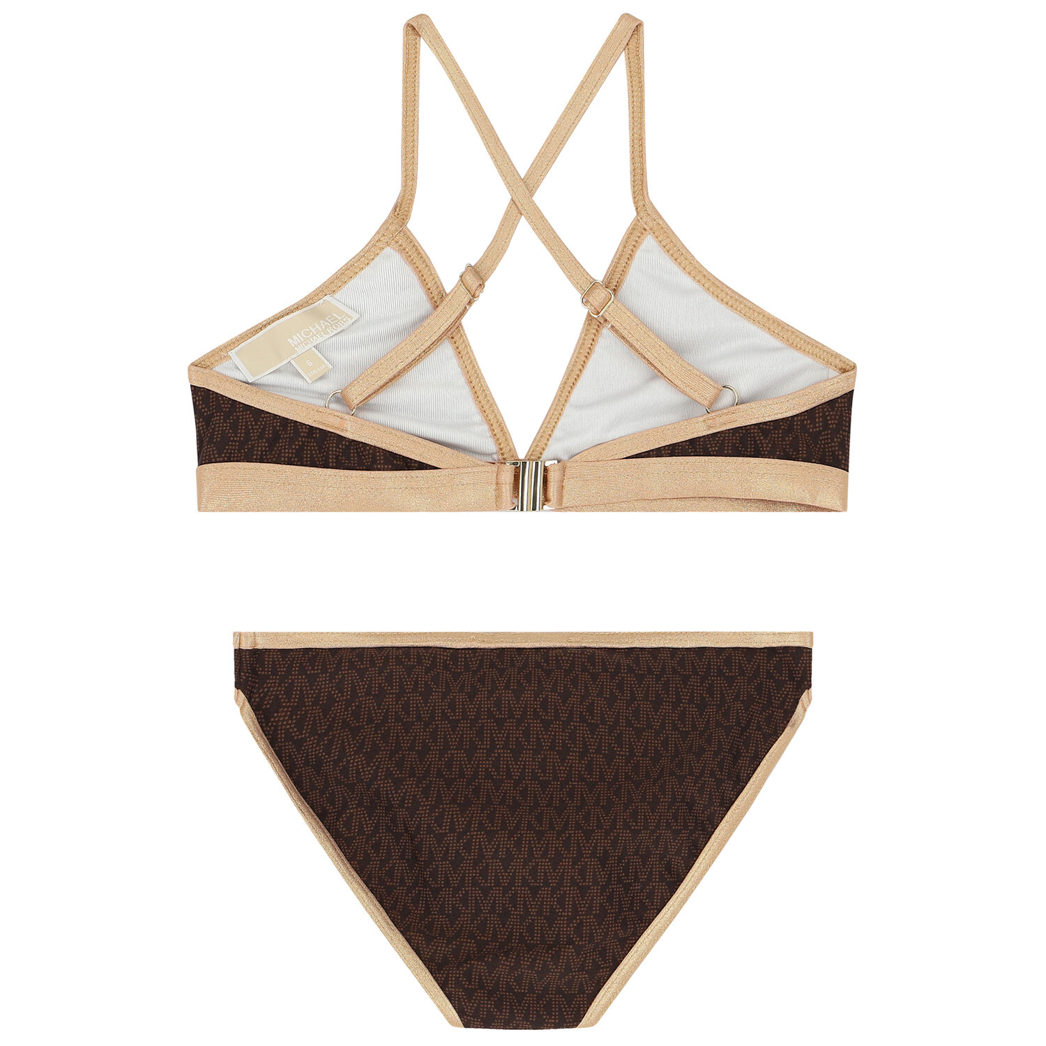 Girls Brown & Gold Logo Bikini, 1, hi-res image number null