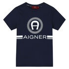 Boys Navy Blue Logo T-Shirt, 3, hi-res