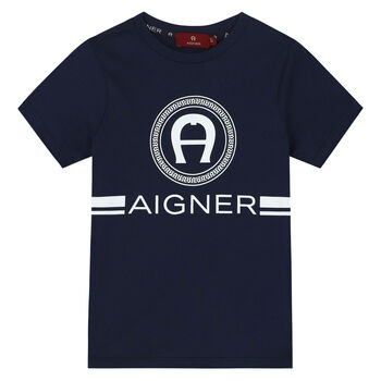 Aigner تيشيرت بالشعار باللون الكحلي للأولاد, 3 تيشيرت بالشعار باللون الكحلي للأولاد