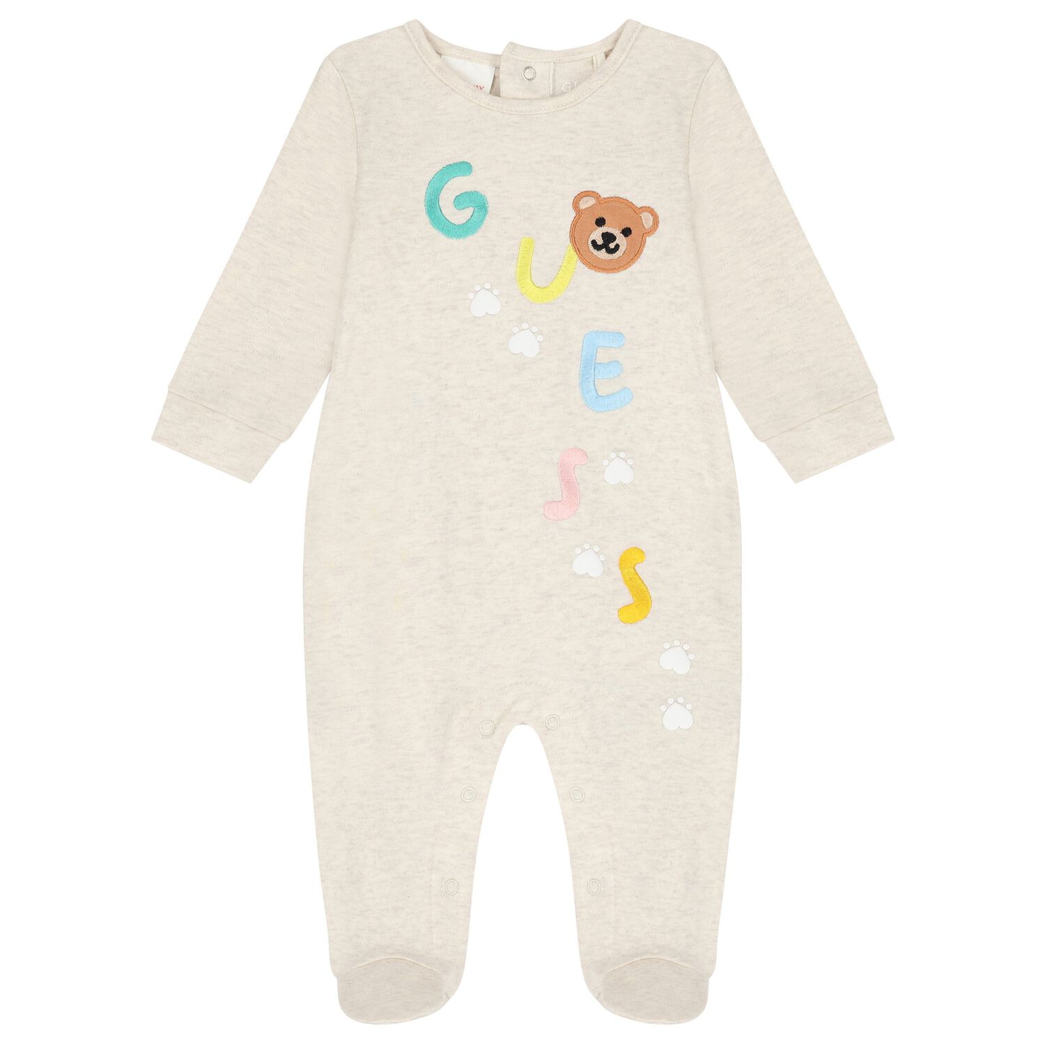 Baby Girls Beige Logo Teddy Bear Babygrow, 1, hi-res
