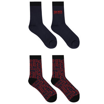Boys Red & Navy Logo Socks ( 2-Pack )