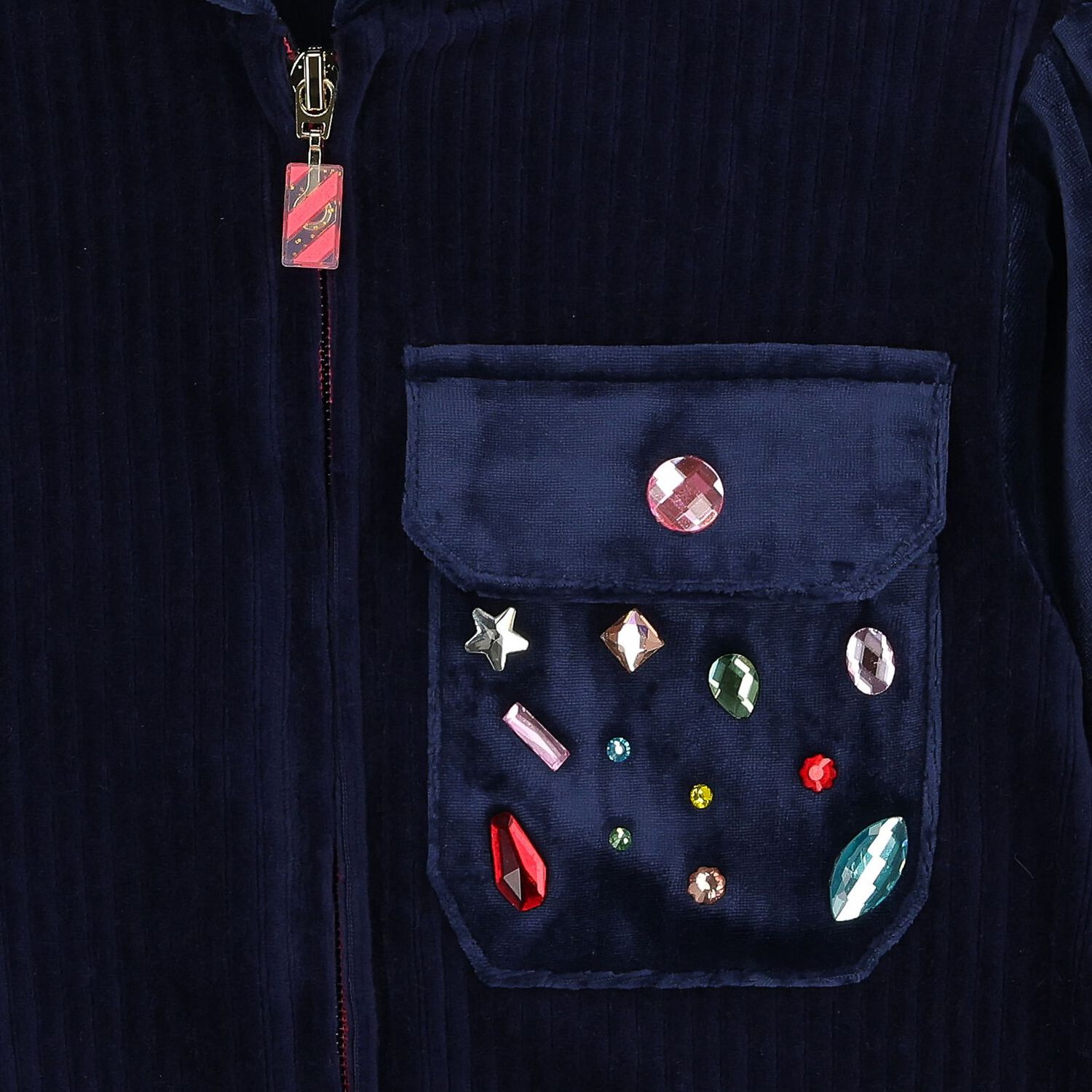 توب بنات هودي مخملي  بسحاب  بالشعار باللون الكحلي , 1, hi-res