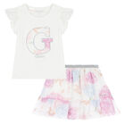 Girls White & Pink Floral Skirt Set, 1, hi-res