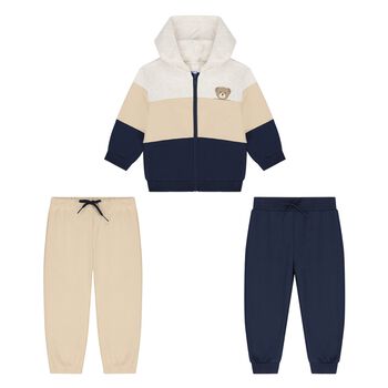 Younger Boys Beige, Grey & Navy Blue 3-Piece Tracksuit