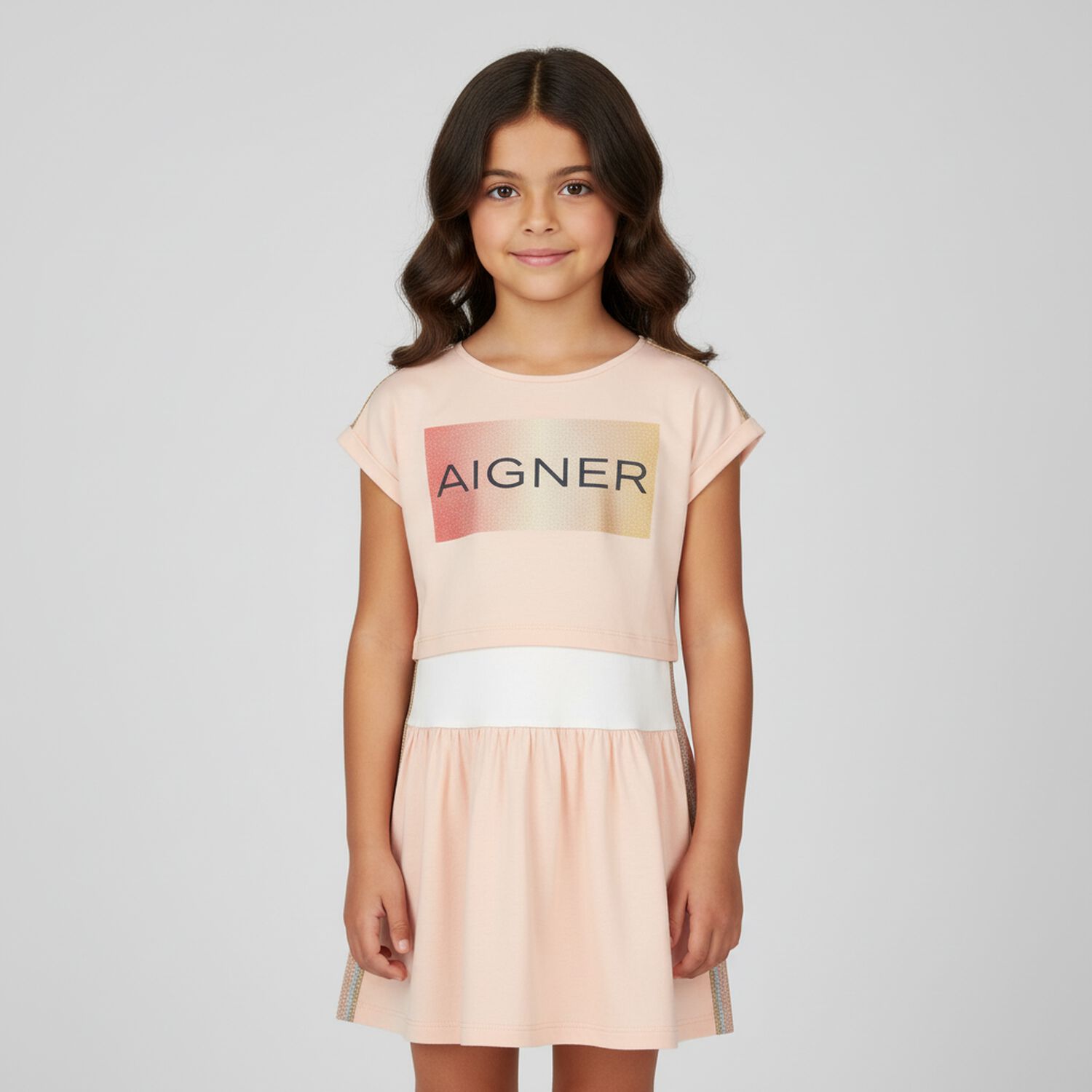 Girls Pink & White 2 Piece Dress Set , 1, hi-res image number null