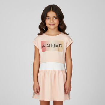 فستان قطعتين باللون الزهرى والابيض للبنات