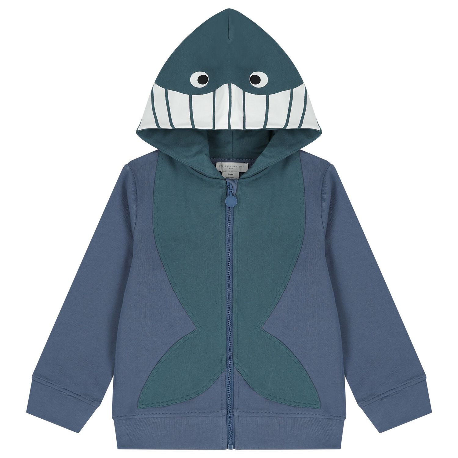 Boys Blue Whale Hooded Zip Up Top, 1, hi-res