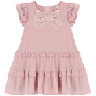 Girls Pink Bow Dress, 2, hi-res