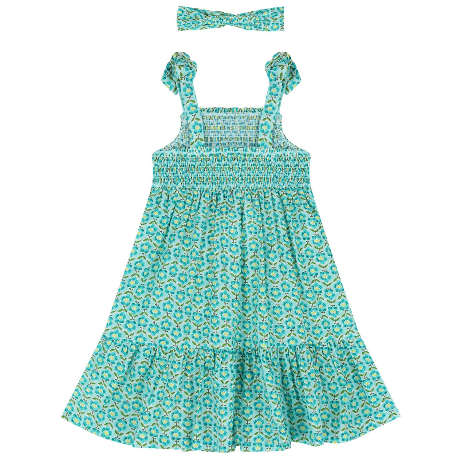 Girls Green Floral Smocked Dress Set, 1, hi-res