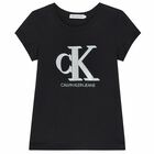 Girls Black Logo T-Shirt, 2, hi-res
