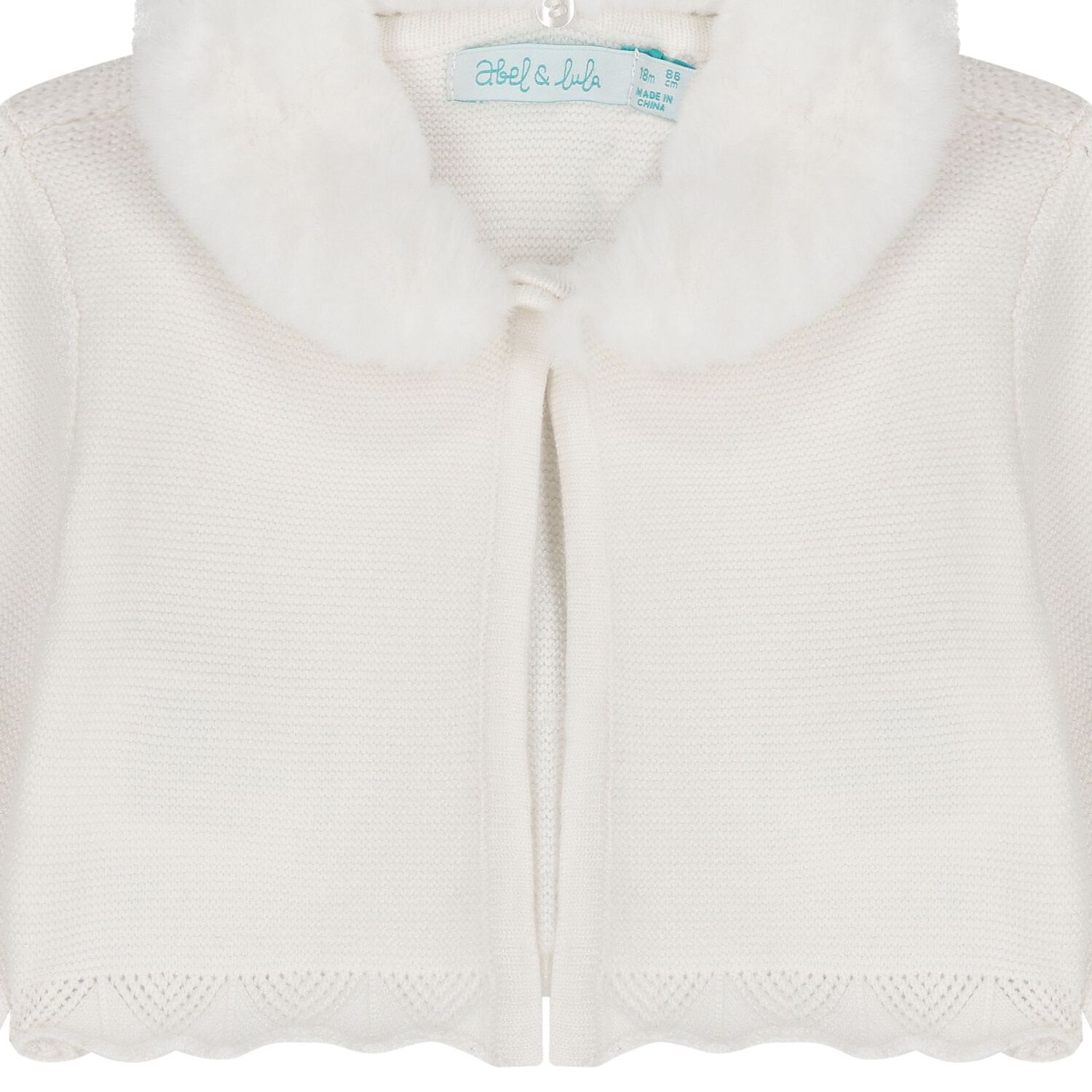 Younger Girls Ivory Faux Fur Collar Cardigan, 1, hi-res