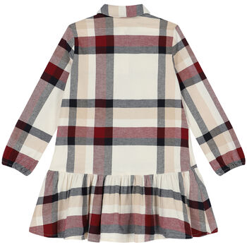 Girls Ivory Logo Checkered Shirt Dress
