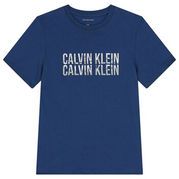 تي شيرت أزرق بشعار للأولاد