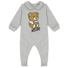 Grey Teddy Logo Babygrow, 1, hi-res