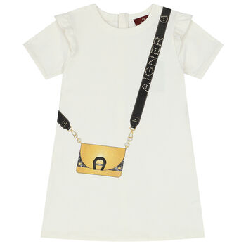 Girls Ivory Logo Bag Dress