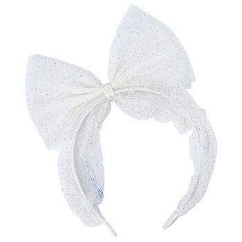 Girls White & Gold Glitter Tulle Bow Headband, 3 Girls White & Gold Glitter Tulle Bow Headband
