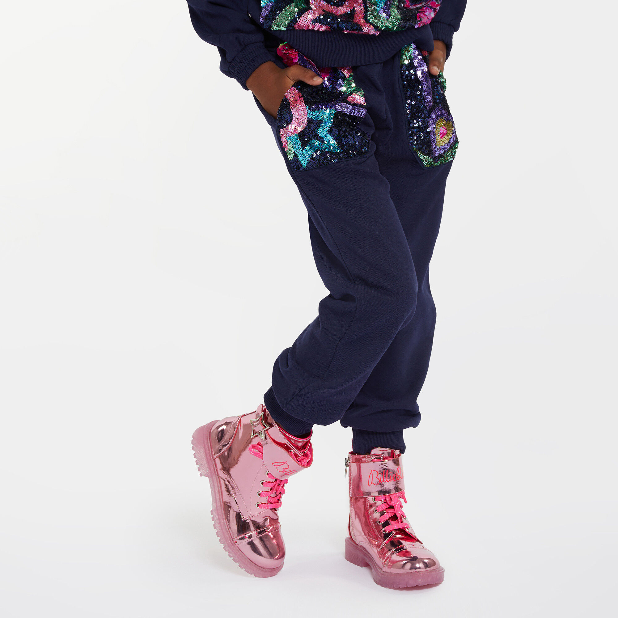 Girls navy blue jogging bottoms online
