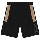 Boys Black Logo Shorts, 1, hi-res