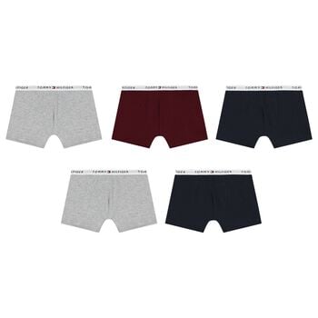 Boys Navy Blue, Grey & Burgundy Boxer Shorts ( 5-Pack )