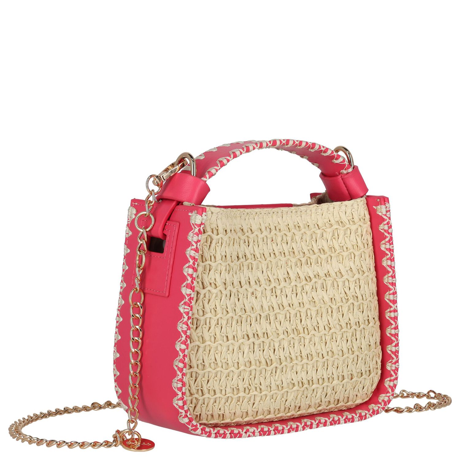 Girls Beige & Pink Straw Handbag, 1, hi-res