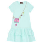 Girls Aqua Logo Bag Dress, 3, hi-res