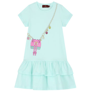 Girls Aqua Logo Bag Dress