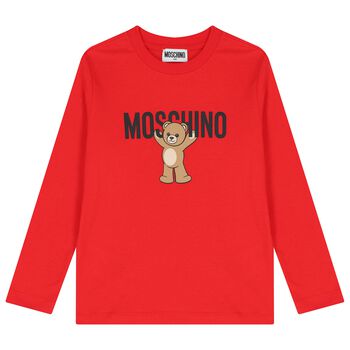 Red Teddy Bear Logo Long Sleeve Top