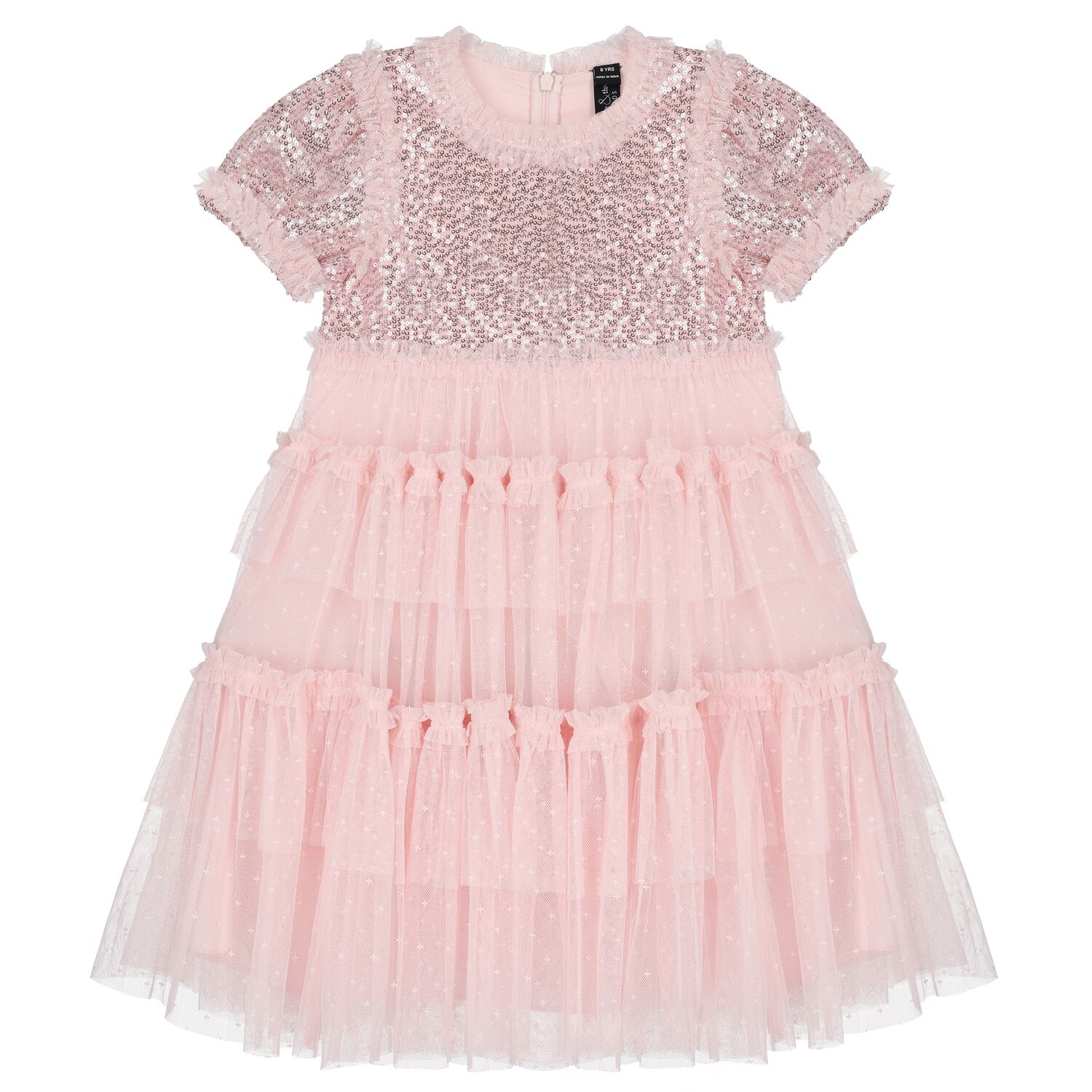Girls Pink Sequin & Tulle Dress, 1, hi-res