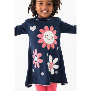 Girls Navy Blue Knit Embellished Dress