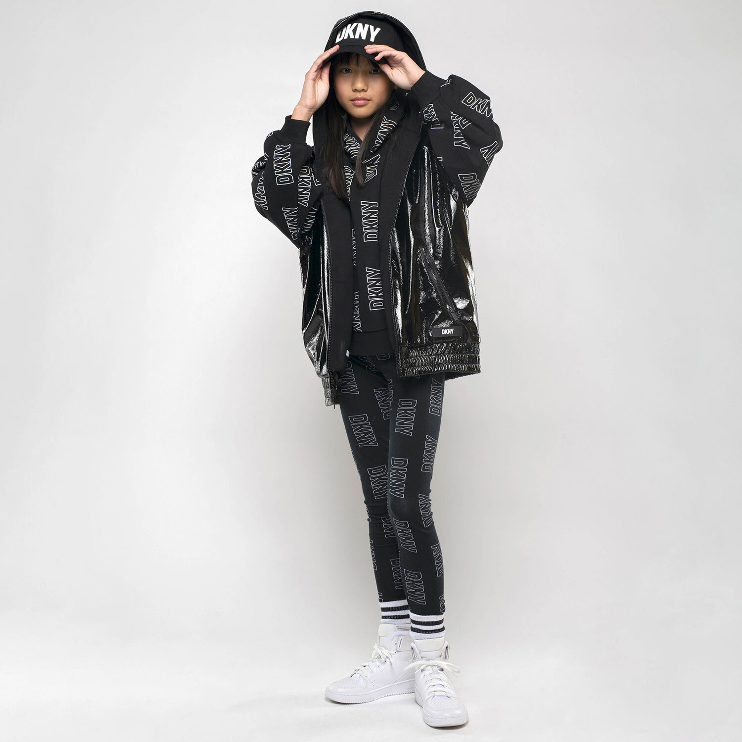 Girls Black Logo Leggings, 1, hi-res image number null