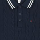 Boys Navy Blue Cable Knit Polo Shirt, 1, hi-res