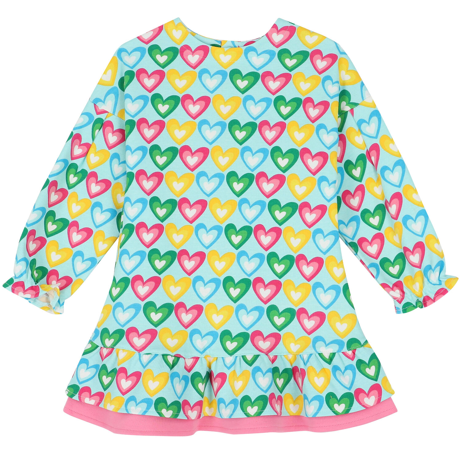 طقم فستان بالقلوب باللون الازرق, 1, hi-res