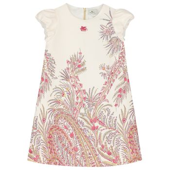 فستان بنات باكمام منفوخه باللون العاجى والوردى 