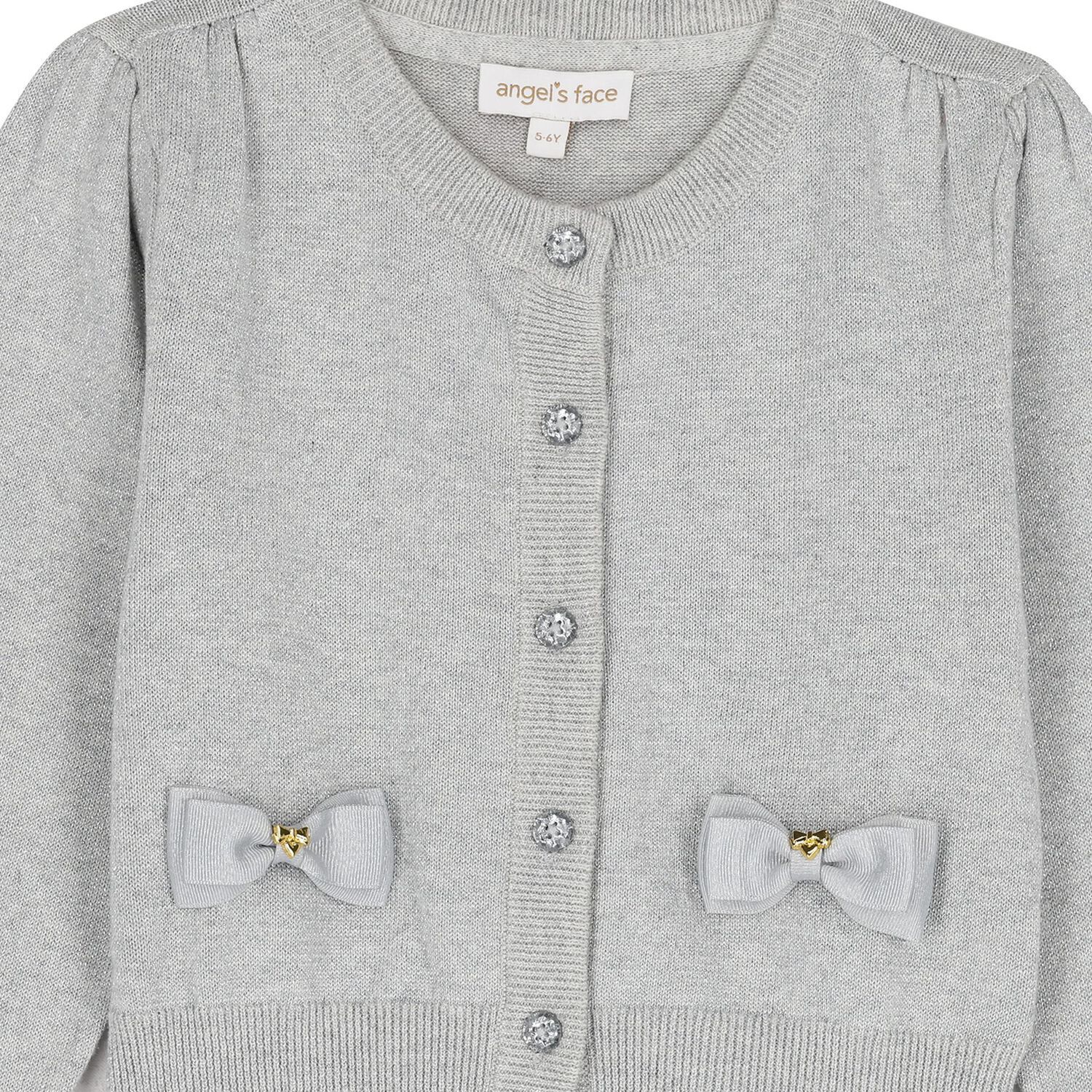 Girls Grey Bow Cardigan, 2, hi-res