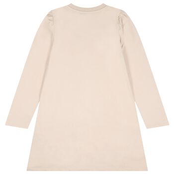 Girls Beige Embellished Logo Dress