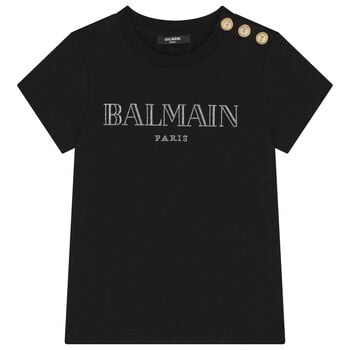 تيشيرت بناتي مرصع بشعار من أحجار الراين اللون الأسود 