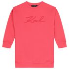 فستان وردي بشعار للبنات, 1, hi-res