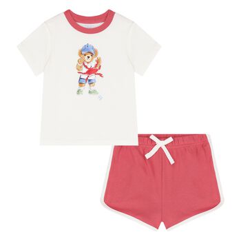Baby Boys Ivory & Red Cotton Shorts Set