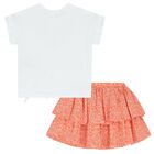 Girls White & Orange Skirt Set, 1, hi-res
