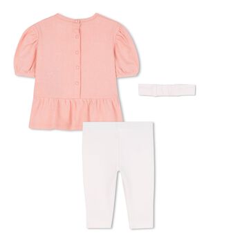 Younger Girls Pink & White Logo Leggings Set